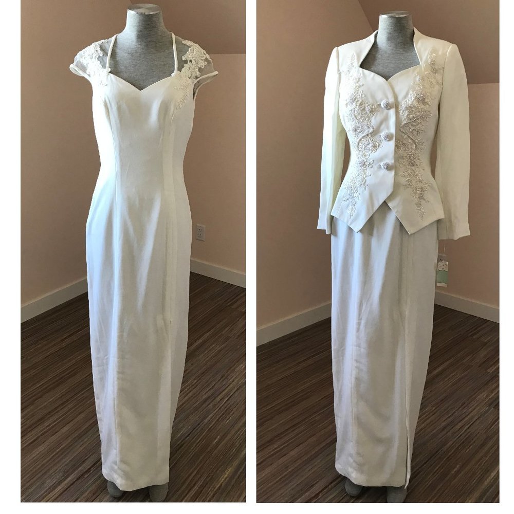 Alfred Angelo 2 piece Set Cap Sleeve Sweetheart Dress + Jacket Bridal Gown